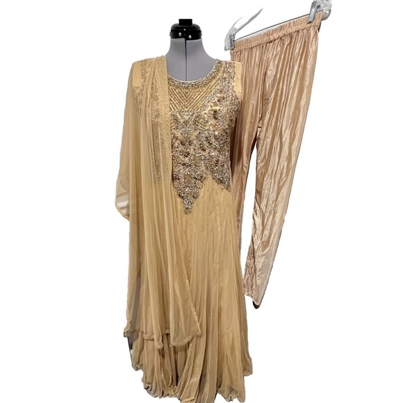 Pakistani indian Beaded Long Maxi/Dress  Shalwar And‎ Dopata - Picture 1 of 12